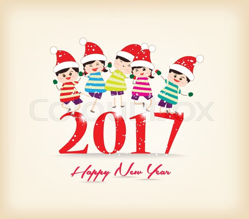 800x704 Happy New Year With Kids Funny Stock Vector Colourbox