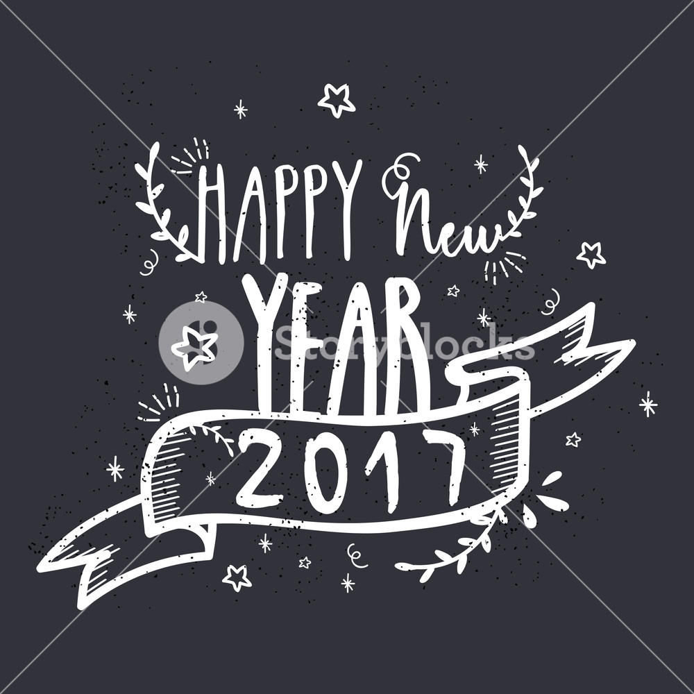 1000x1000 Greeting Card With Text Happy New Year And Ribbon, Vector