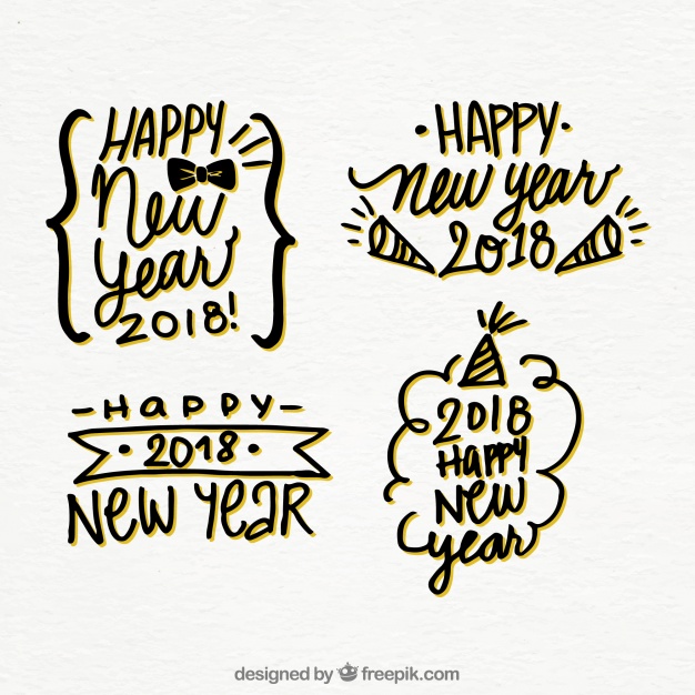 626x626 Set Of Stickers Of Hand Drawn Happy New Year Vector Free