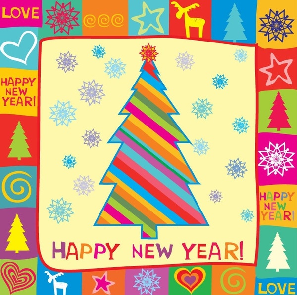 600x597 Happy New Year Greeting Card Vector Illustration Free Vector