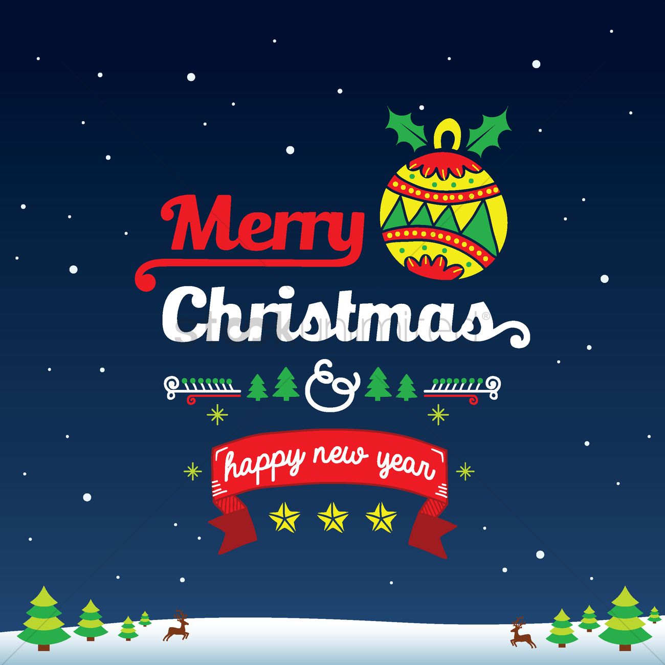 1300x1300 Merry Christmas And Happy New Year Card Design Vector Image