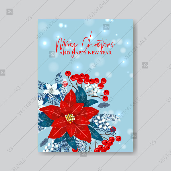 600x600 Red Poinsettia Merry Christmas And Happy New Year Greeting Card