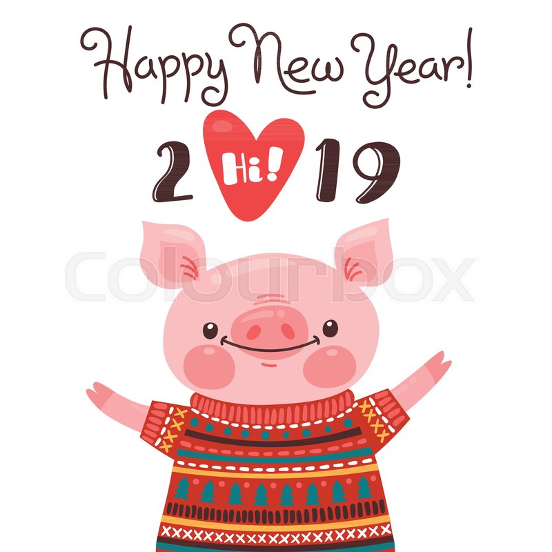 800x800 Happy New Year Card Funny Piglet Stock Vector Colourbox