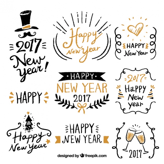 626x626 Happy New Year With Fantastic Hand Drawn Labels Vector Free Download