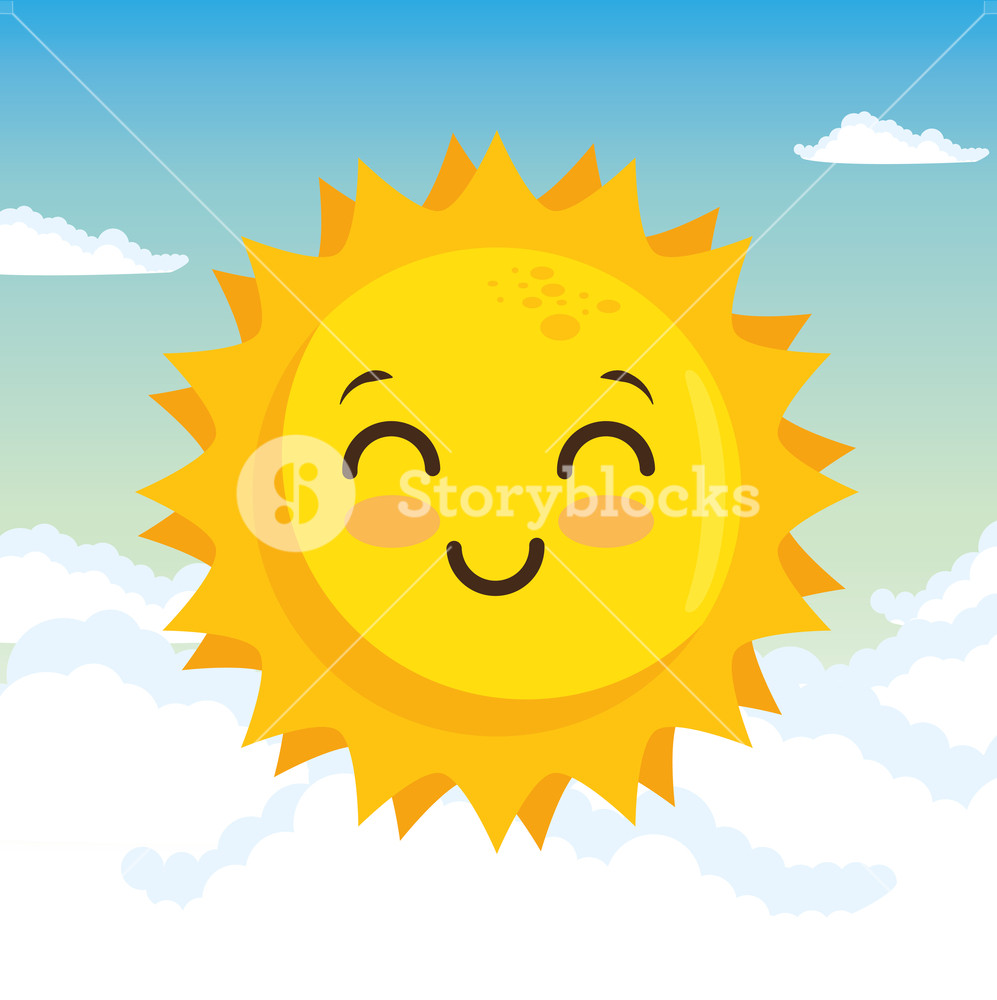 997x1000 Happy Sun And Clouds Over Blue Background Vector Illustration