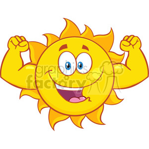300x300 Happy Sun Cartoon Mascot Character Showing Muscle Arms Vector