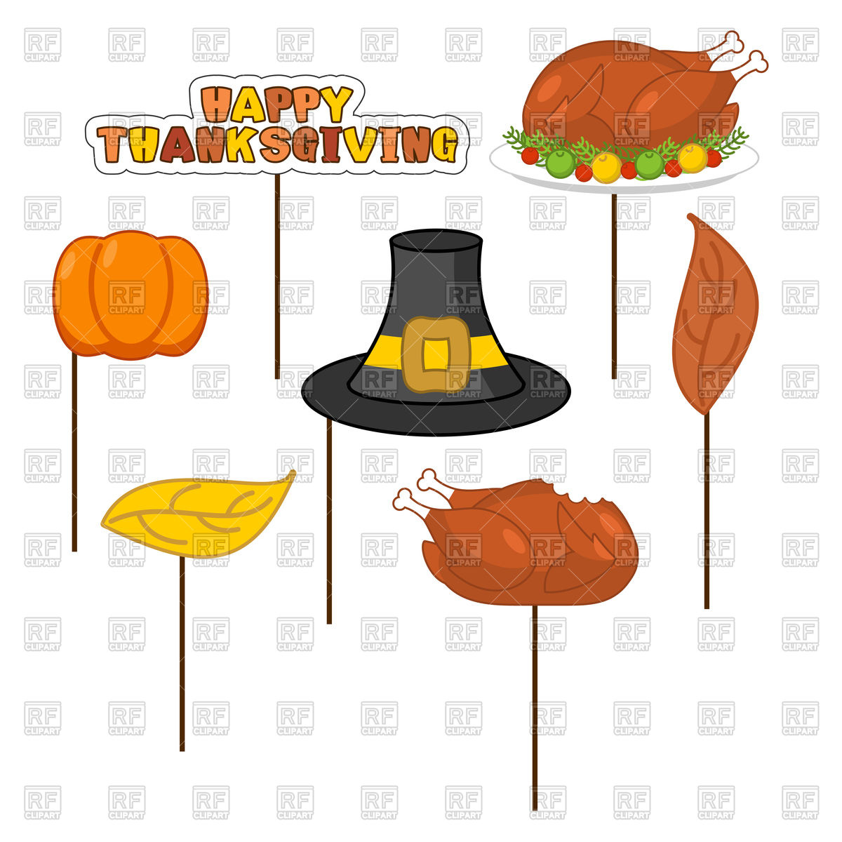 1200x1200 Set Of Props Roasted Turkey, Pumpkin, Leaves, Happy Thanksgiving