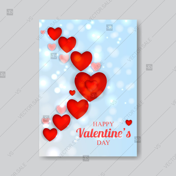 600x600 Happy Valentines Day Vector Invitation Red Heart Blooming Flowers