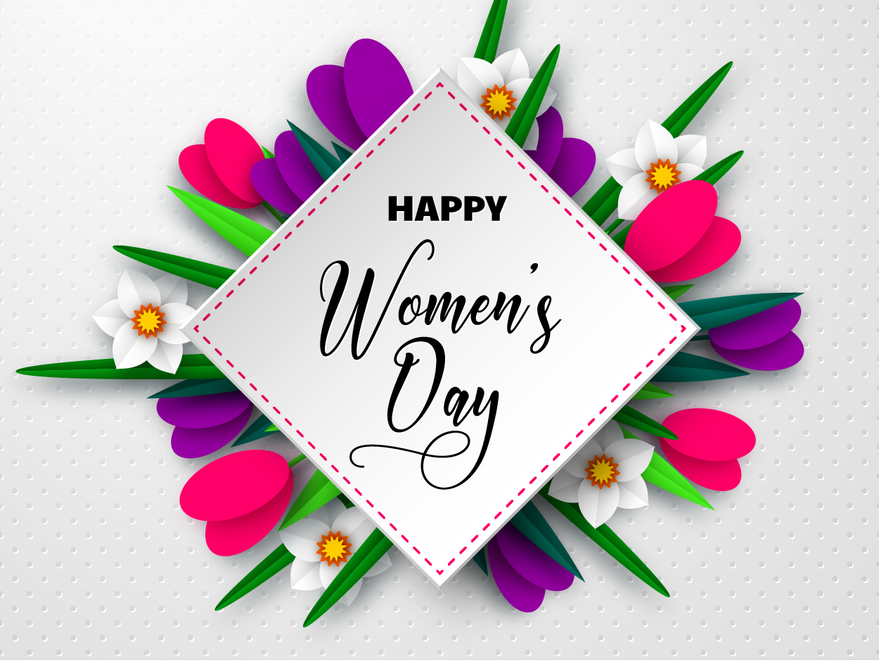 1250x938 Women's Day Vector Happy Women Day Card With Beautiful Flowers