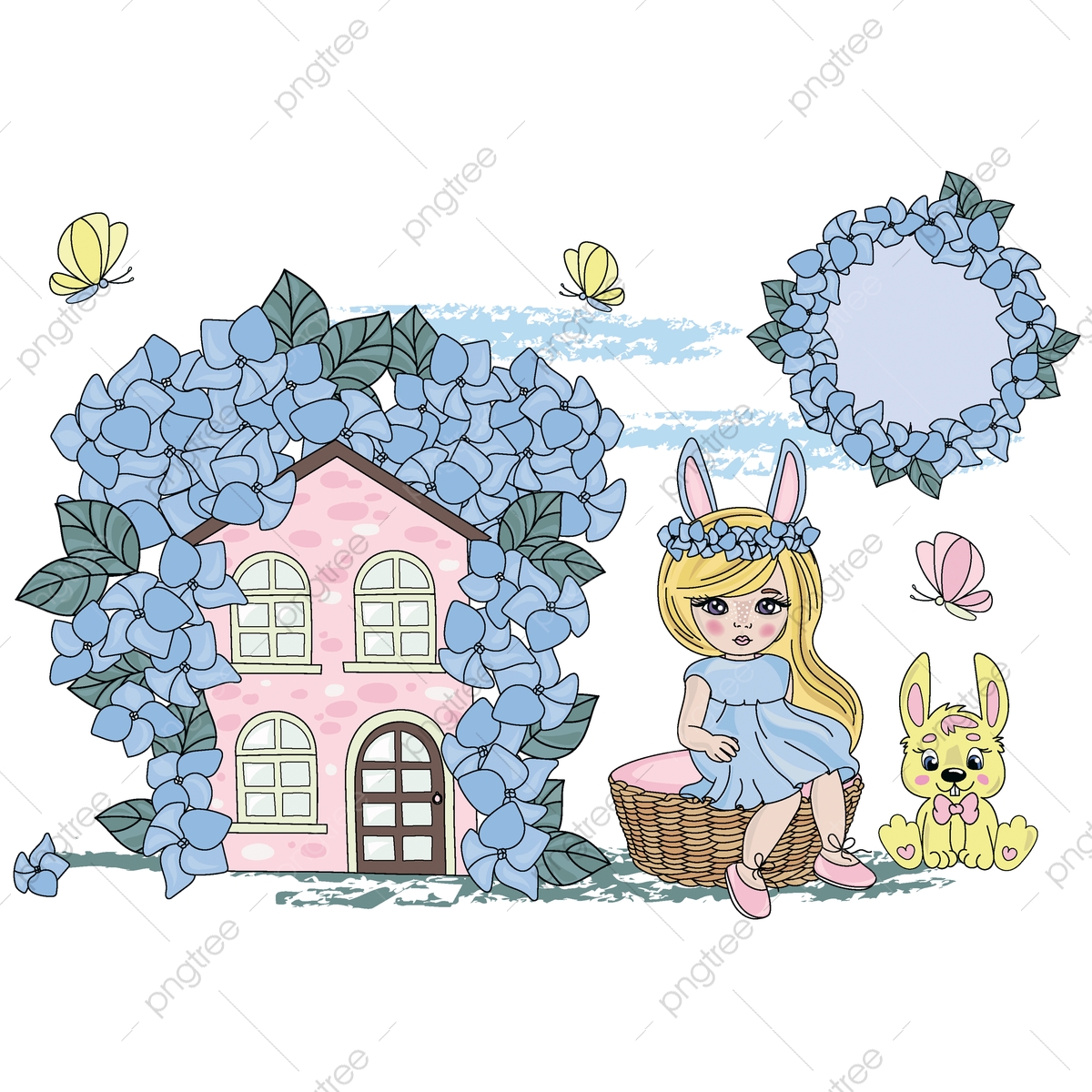 1200x1200 Hare Girl Cartoon Clipart Color Vector Illustration Set