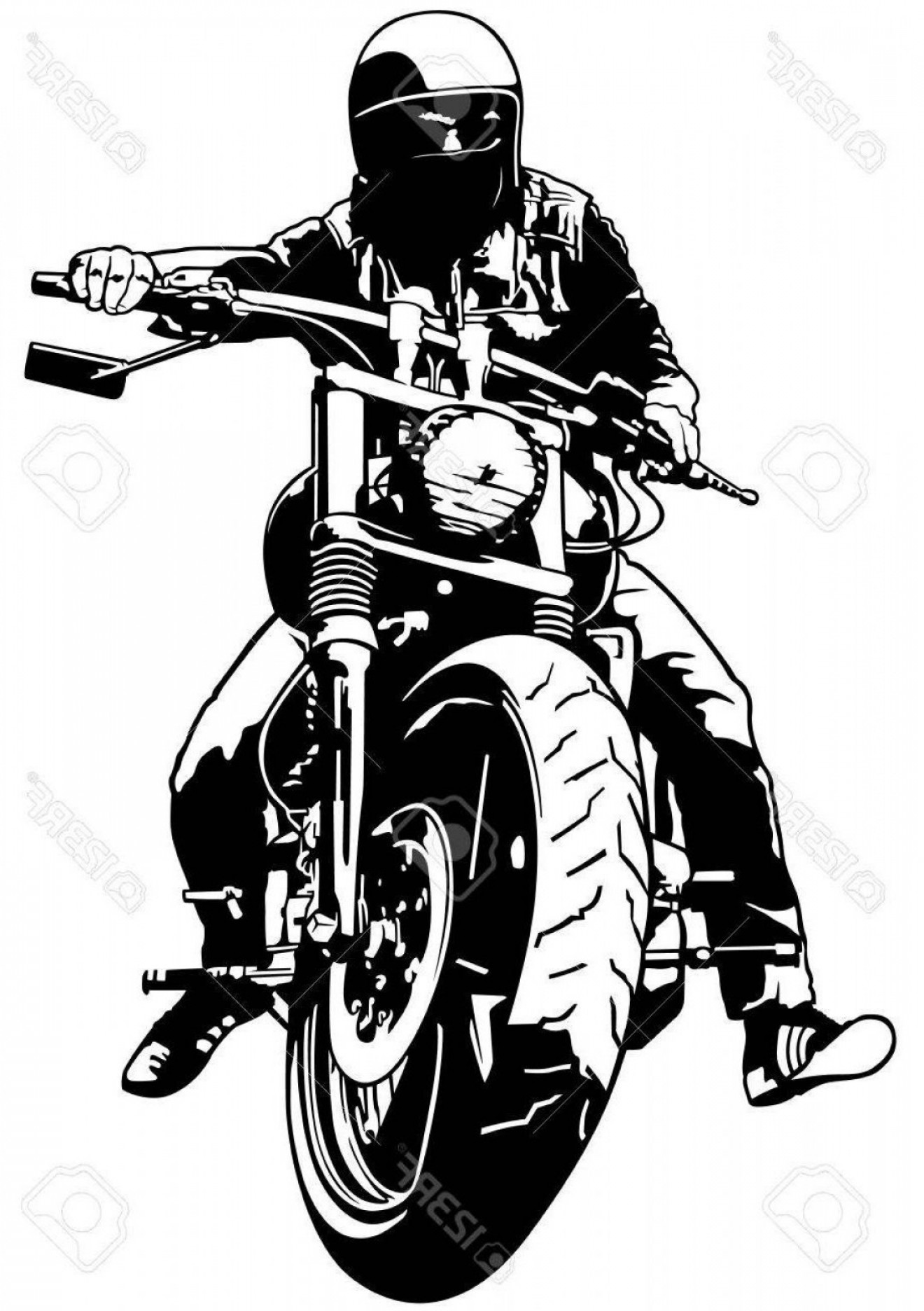 1320x1872 Top Harley Davidson And Rider Black White Illustration Vector Cdr