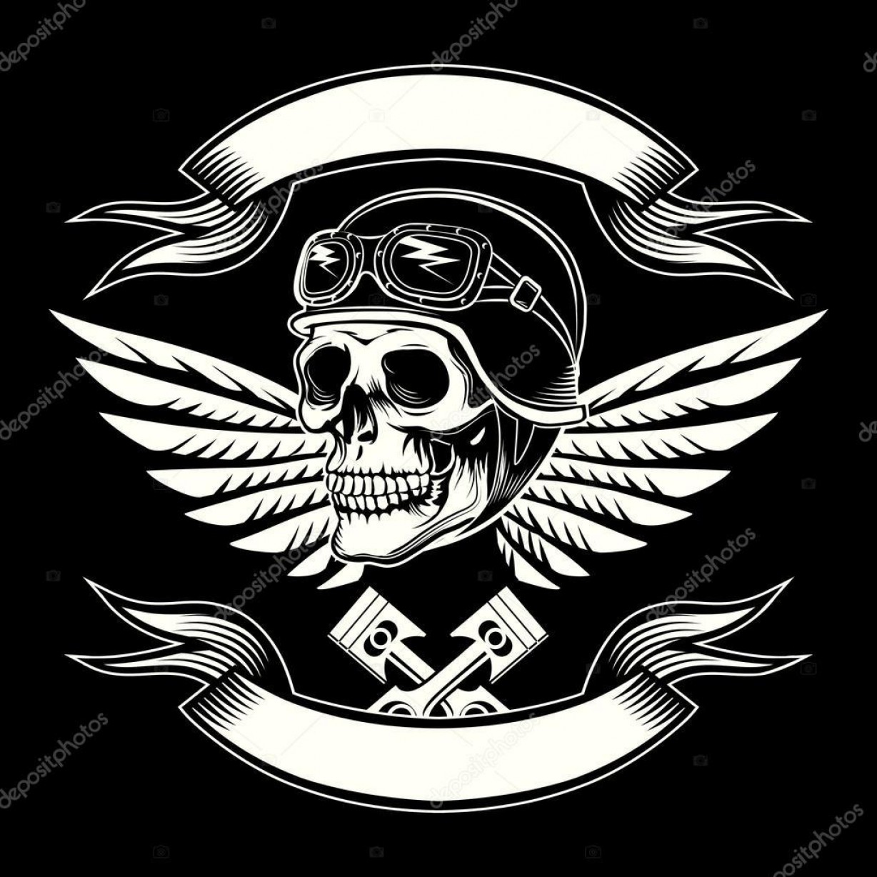 1228x1228 Best Stock Illustration Motor Skull Vector Graphic Motorcycle