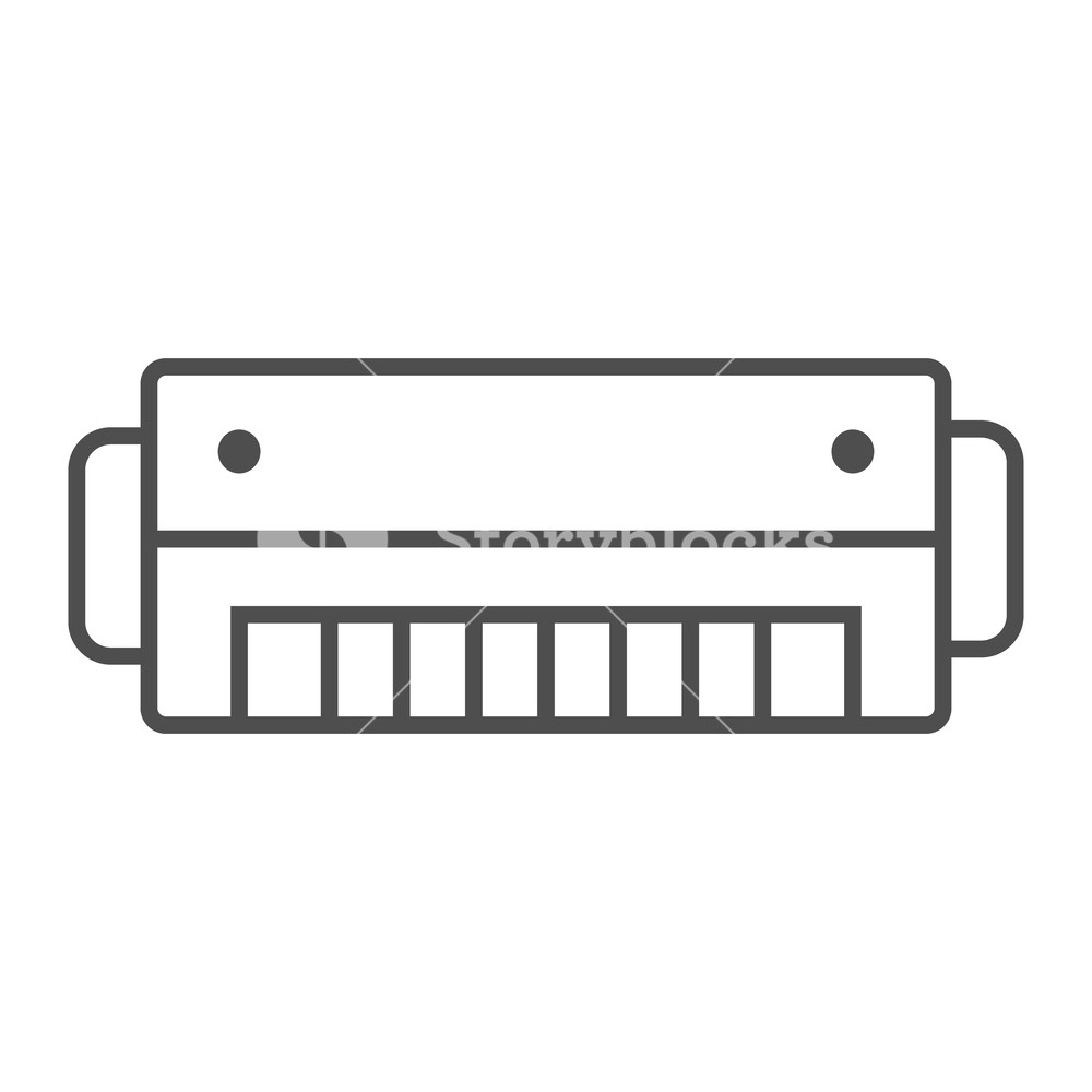 1000x1000 Harmonica Thin Line Icon, Music And Blues, Instrument Sign, Vector