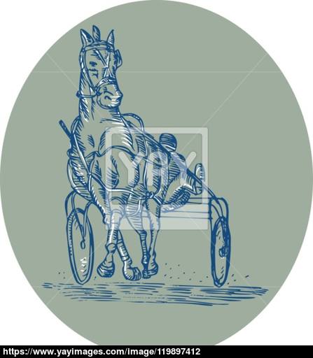 447x512 Horse And Jockey Harness Racing Etching Vector