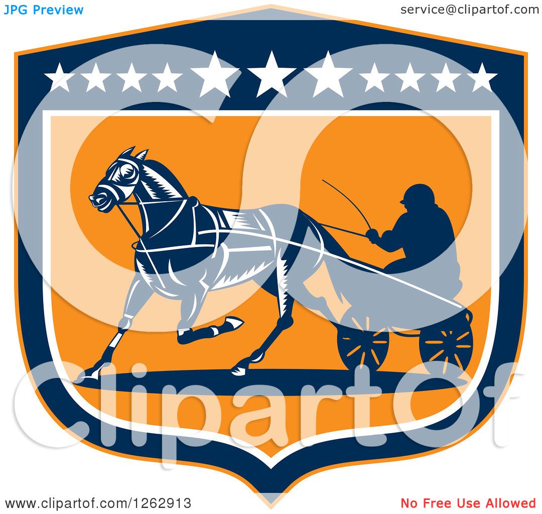 1080x1024 Clipart Of A Retro Man Horse Harness Racing In A Blue White