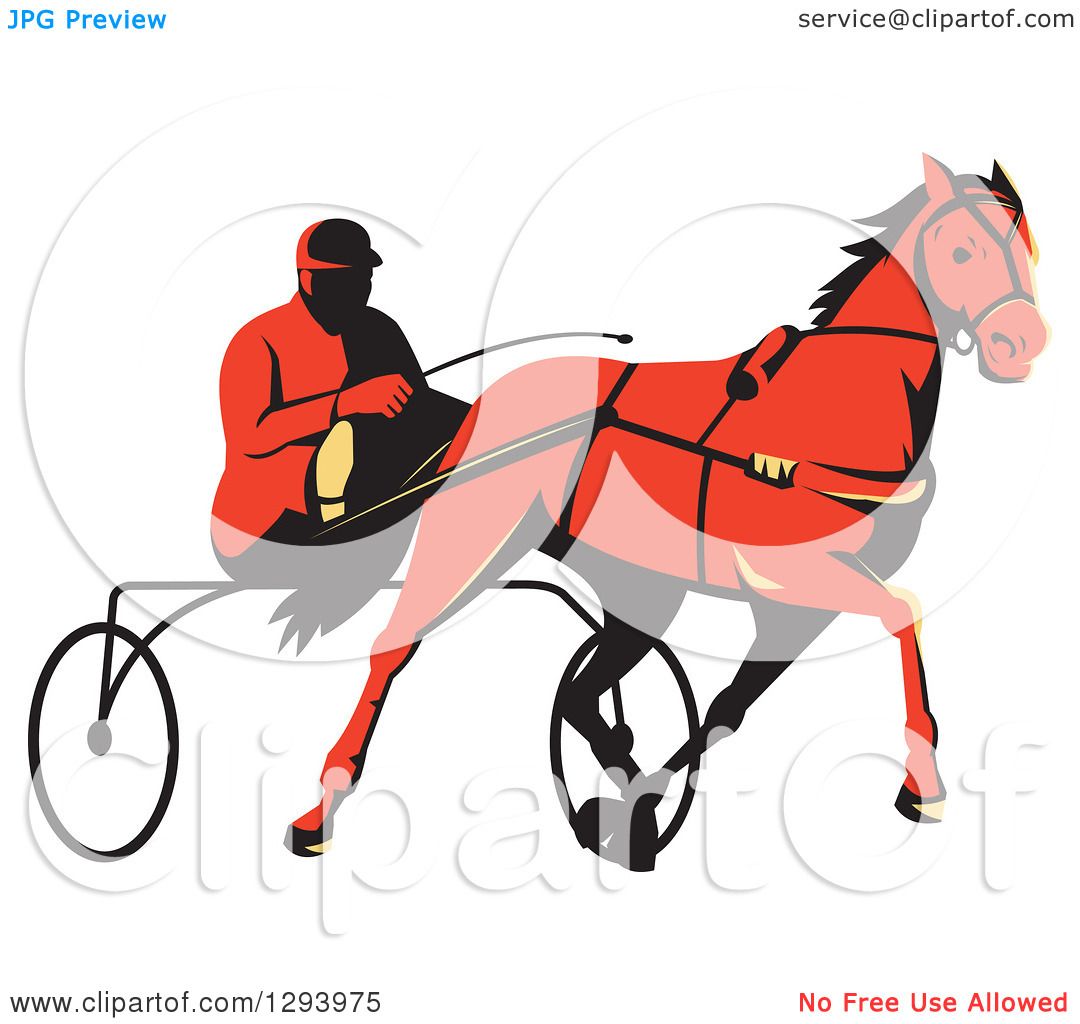 1080x1024 Clipart Of A Retro Red Man Horse Harness Racing