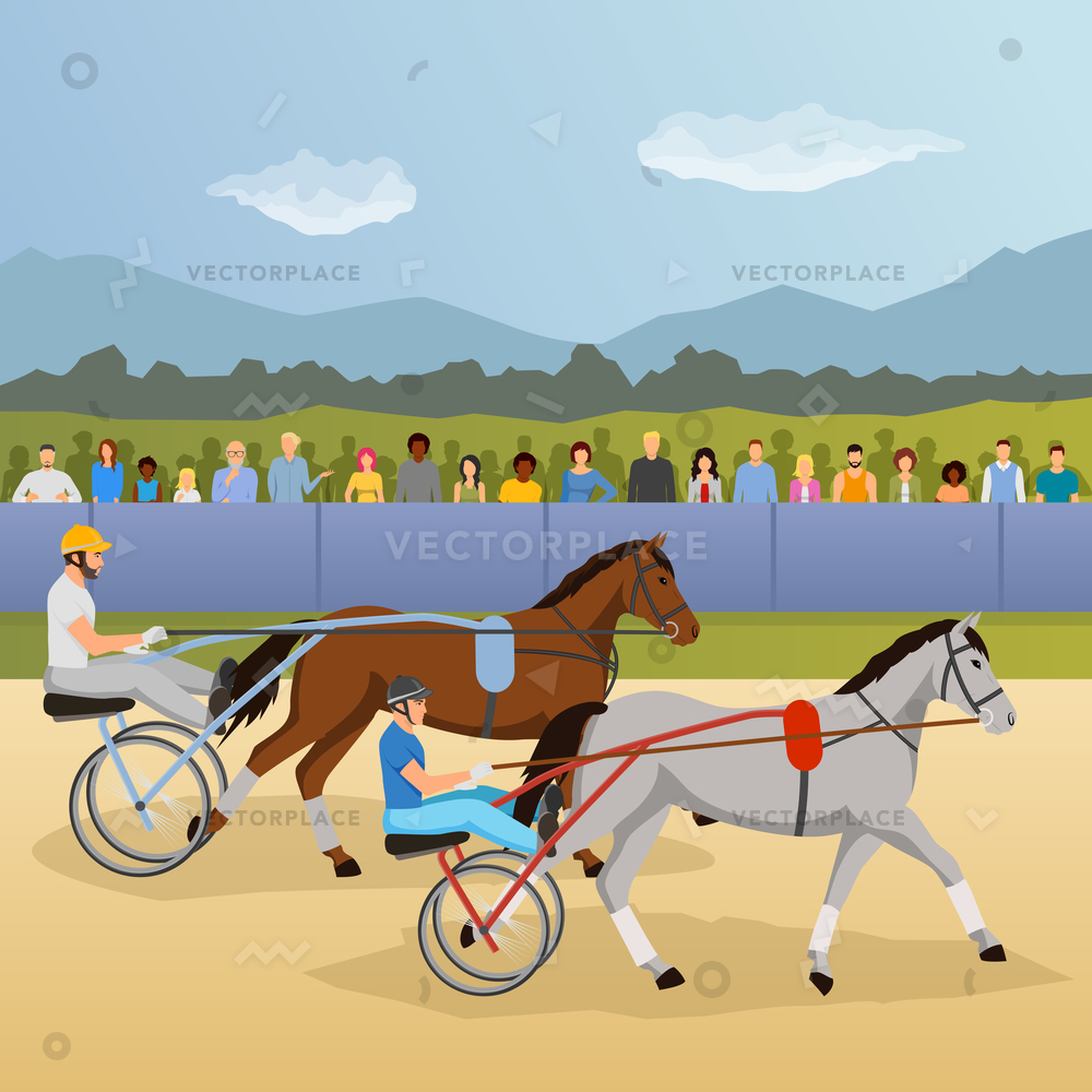 1000x1000 Harness Racing Flat Composition Jockeys Horses Vector Illustration