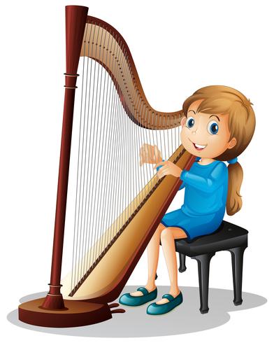 392x490 Little Girl Playing Harp Vector