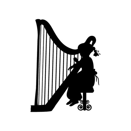 450x450 Silhouette Girl Music Playing Harp Vector Illustration Royalty