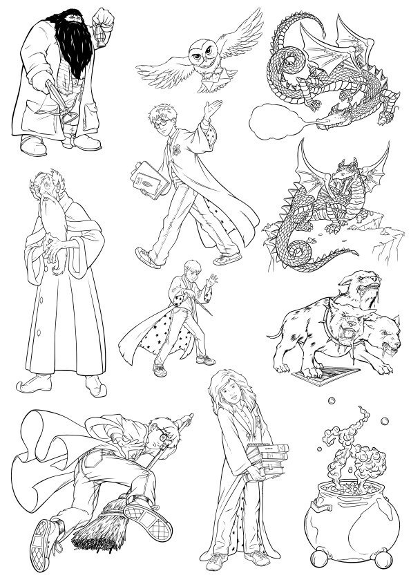 595x842 Harry Potter Line Art Vectors Free Vector Cdr Free Download