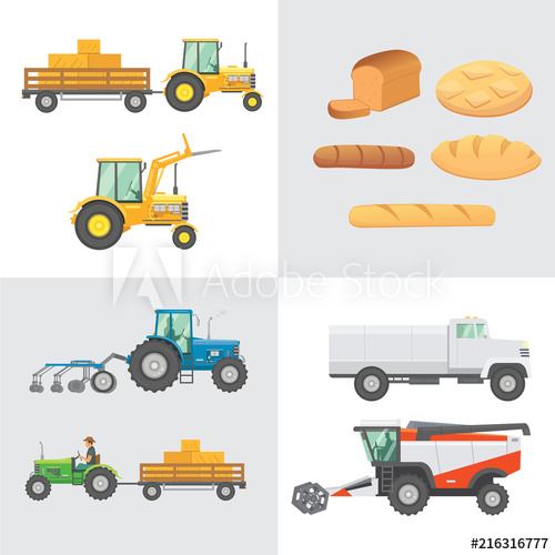 500x500 Set Harvest Vector Agricultural Machinery, Farm Vehicle