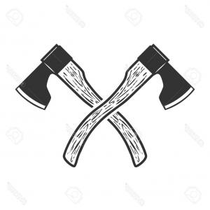 300x300 Photostock Vector Two Sharp Axes Crossed Woodcutter Tool Simple