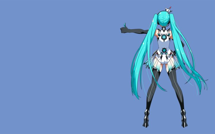 Hatsune Miku, Simple Background, Blue Background, Thigh Highs 748x468 Hatsune Miku, Simple Background, Blue Background, Thigh Highs
