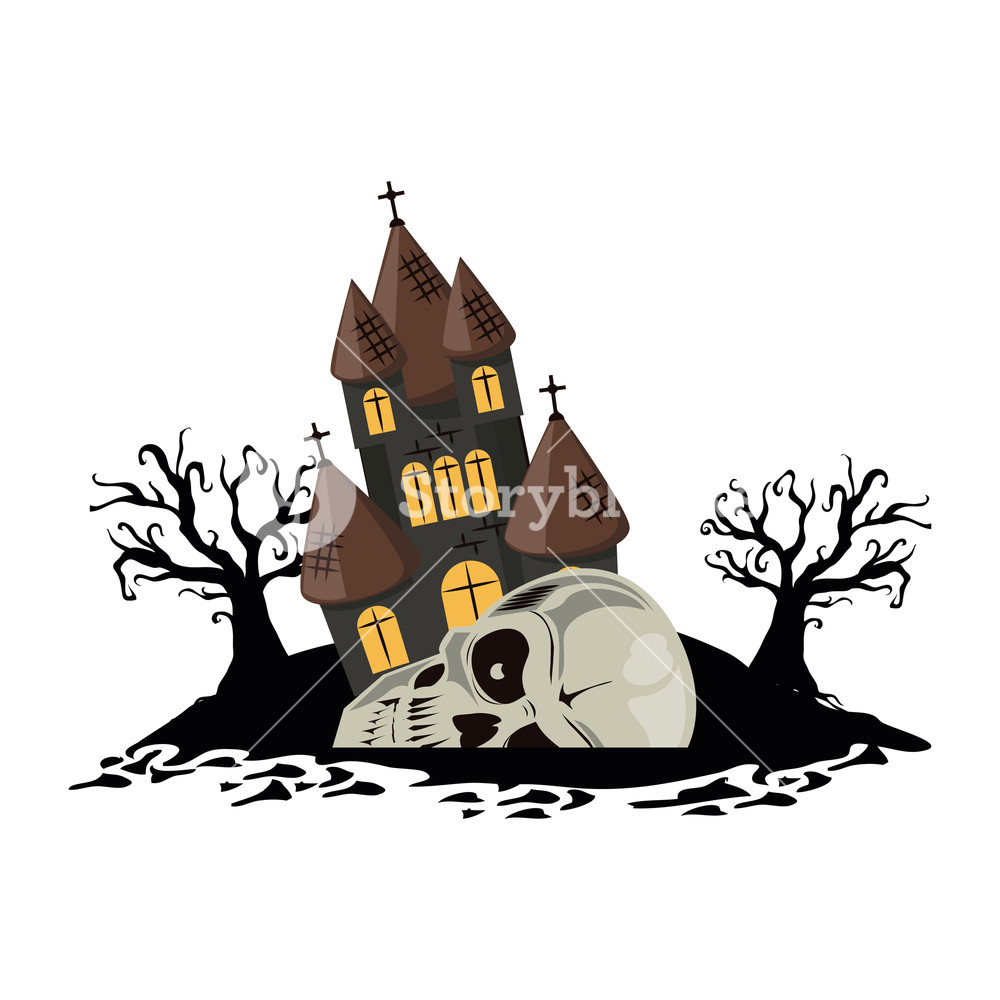 1000x1000 Halloween Haunted House And Skull Scary Cartoons Dark Forest