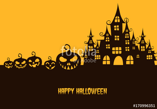 500x348 Greeting Card Halloween With Pumpkin And Haunted House Vector