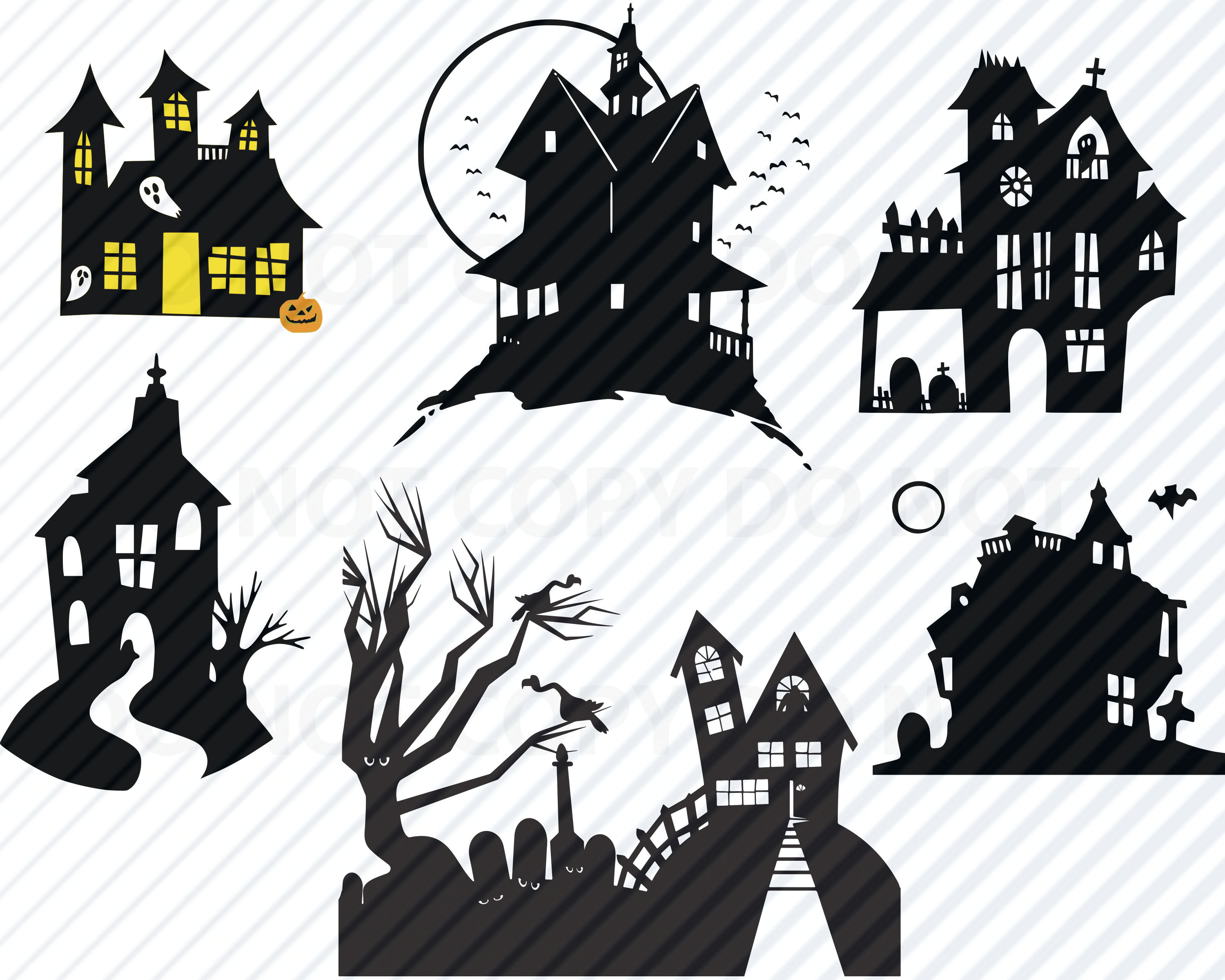 3000x2400 Halloween Bundle Haunted House Vector Images Silhouette Etsy