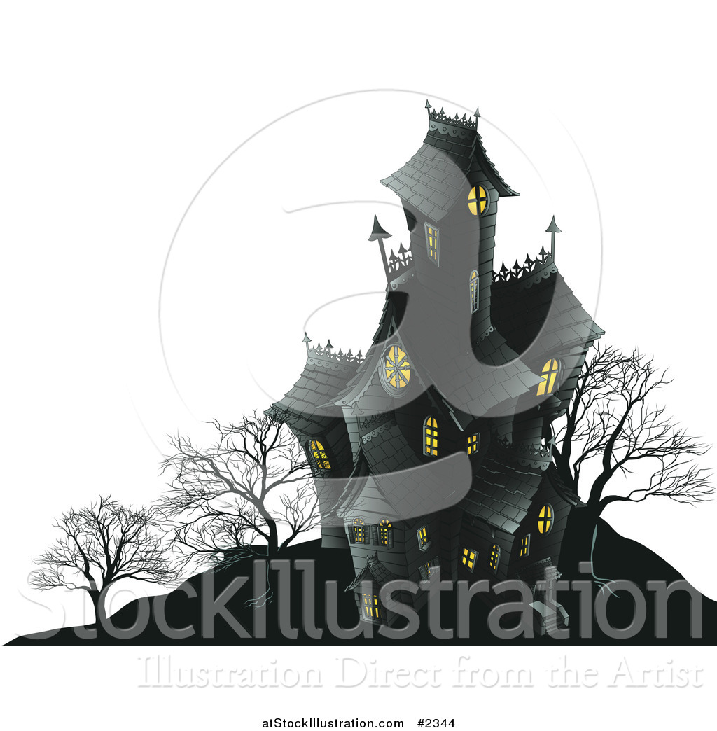 1024x1044 Vector Illustration Of A Dark Halloween Haunted Mansion On A Hill