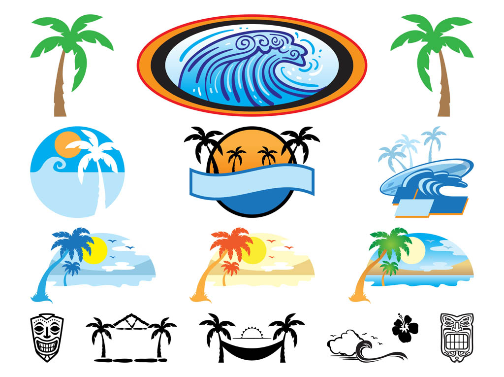 Hawaii Icons Set Vector Art Graphics 1024x765 Hawaii Icons Set Vector Art Graphics