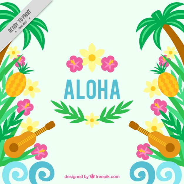 626x626 Hawaiian Background With Ukulele And Flowers Vector Free Download