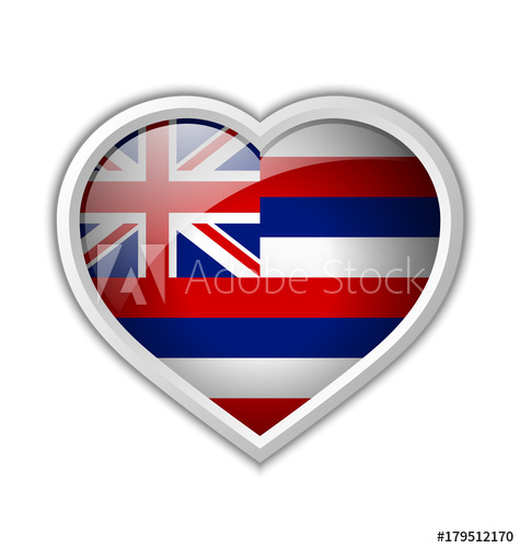 475x500 Hawaiian Flag Heart Shaped Badge Isolated On White Background