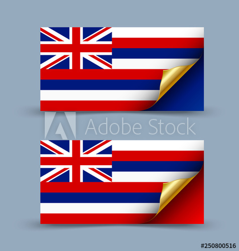 475x500 Hawaiian Flag With Golden Curled Corner On Grey Background