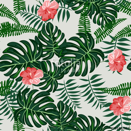 500x500 Tropical Leaves And Flowers Pattern Hawaiian Seamless Pattern