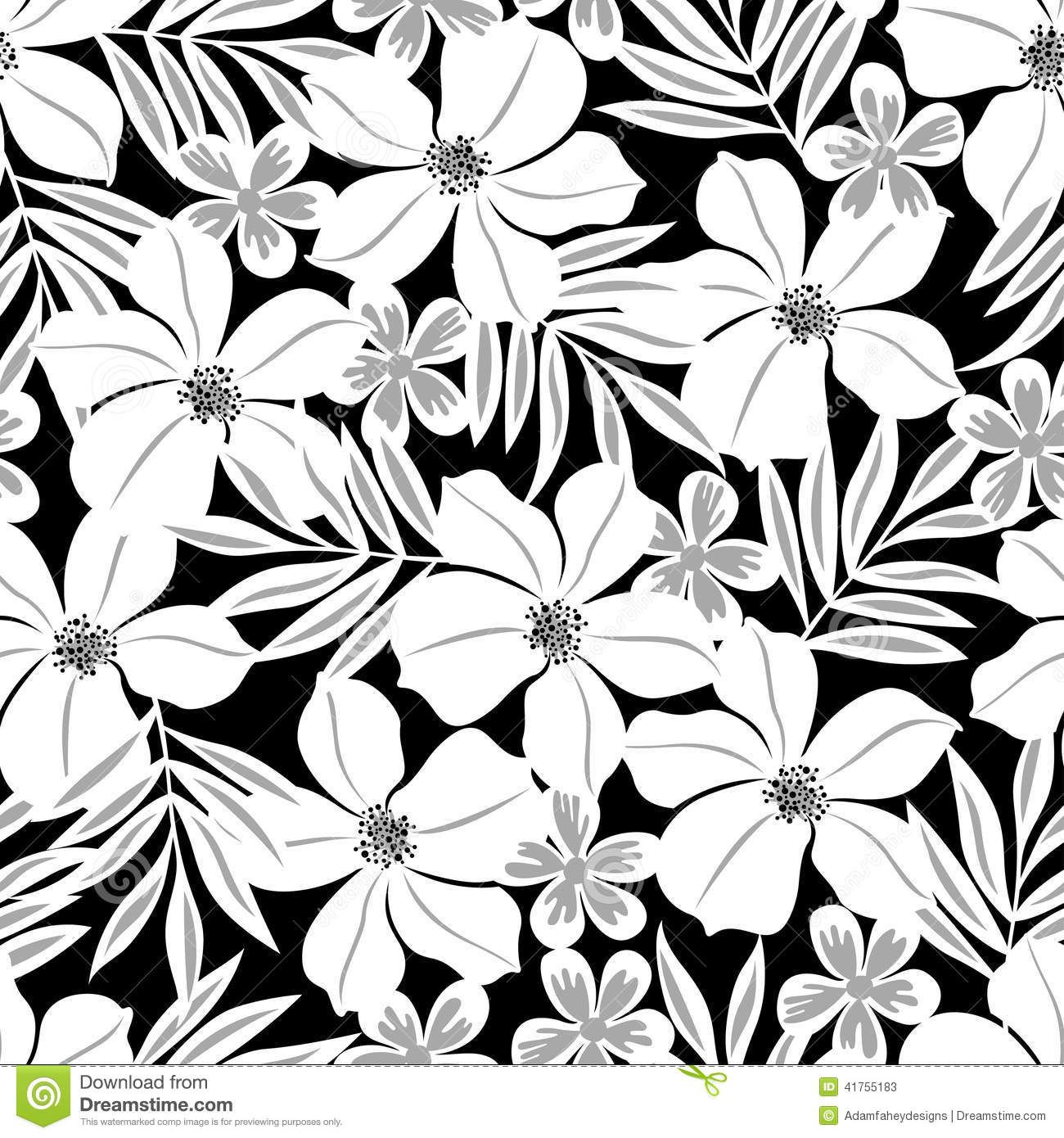 1300x1390 Black And White Tropical Leaves Seamless Pattern Stock Vector