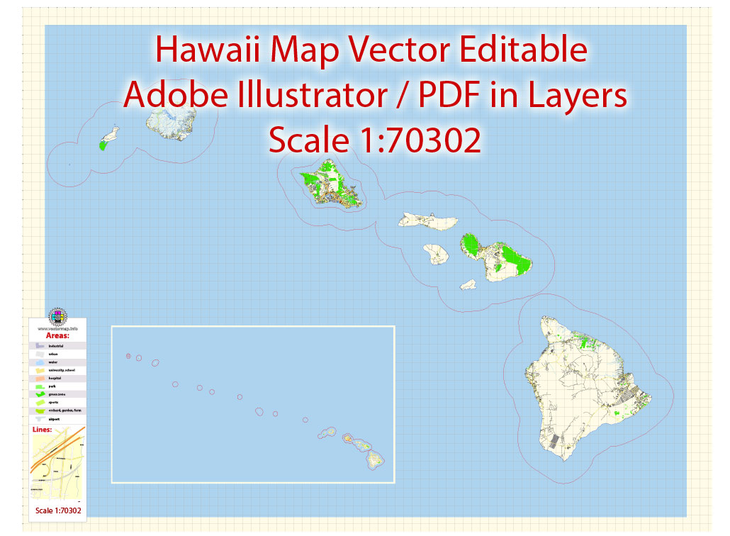 1030x756 Hawaii Islands Vector Map Detailed Plan Scale Full Editable