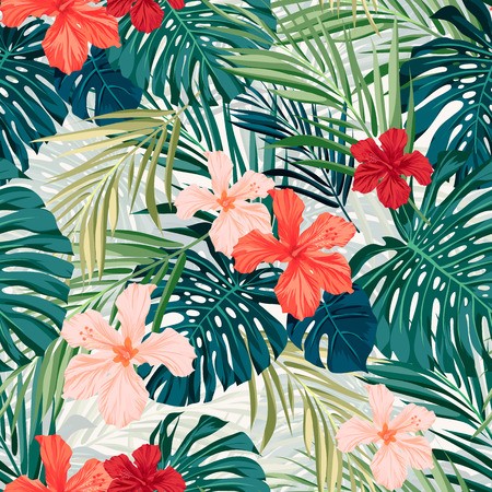 450x450 Summer Colorful Hawaiian Seamless Pattern With Tropical Plants