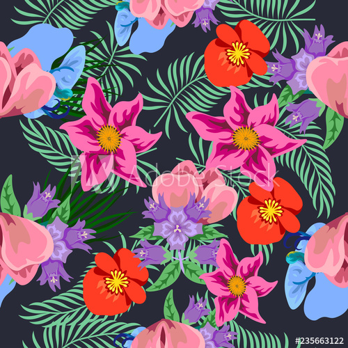500x500 Tropical Flower Seamless Vector Pattern, Floral Fashionable Tropic