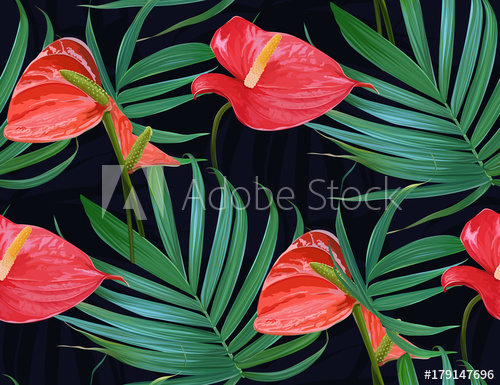 500x385 Vector Tropical Flowers And Palm Leaves Seamless Pattern Floral