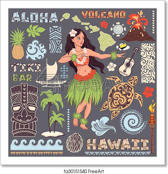 561x581 Free Art Print Of Vector Retro Set Of Hawaiian Icons And Symbols