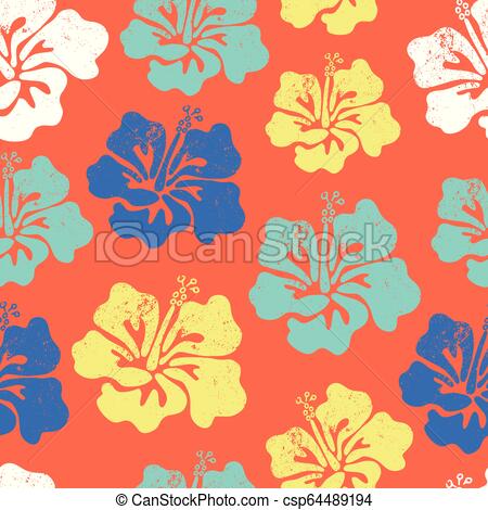 450x470 Hibiscus Flower Seamless Vector Pattern Aloha Hawaiian Shirt