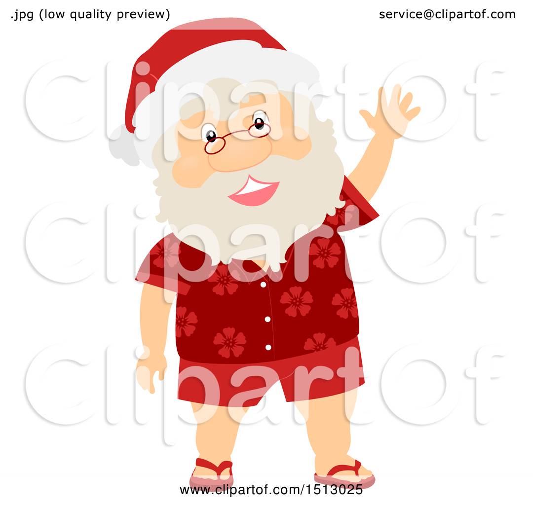 1080x1024 Clipart Of A Christmas Santa Claus Wearing A Hawaiian Shirt