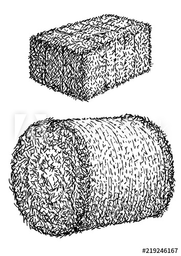 354x500 Hay, Bale Illustration, Drawing, Engraving, Ink, Line Art, Vector