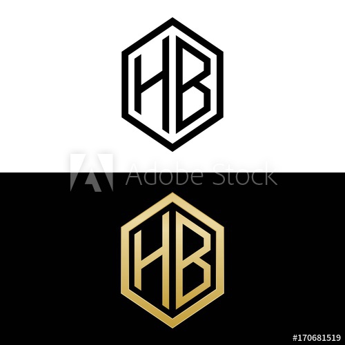 500x500 Initial Letters Logo Hb Black And Gold Monogram Hexagon Shape