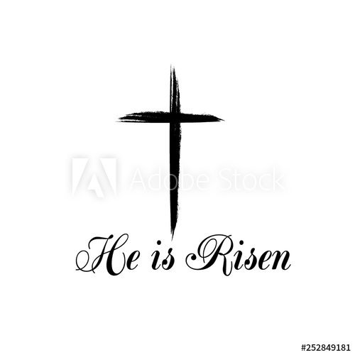 500x500 He Is Risen Text With Cross On White Background Calligraphy