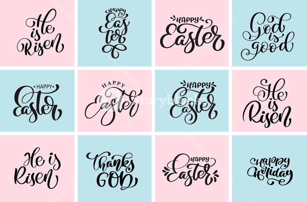 1000x659 Set Quote Happy Easter, He Is Risen Typographic Designs Vector