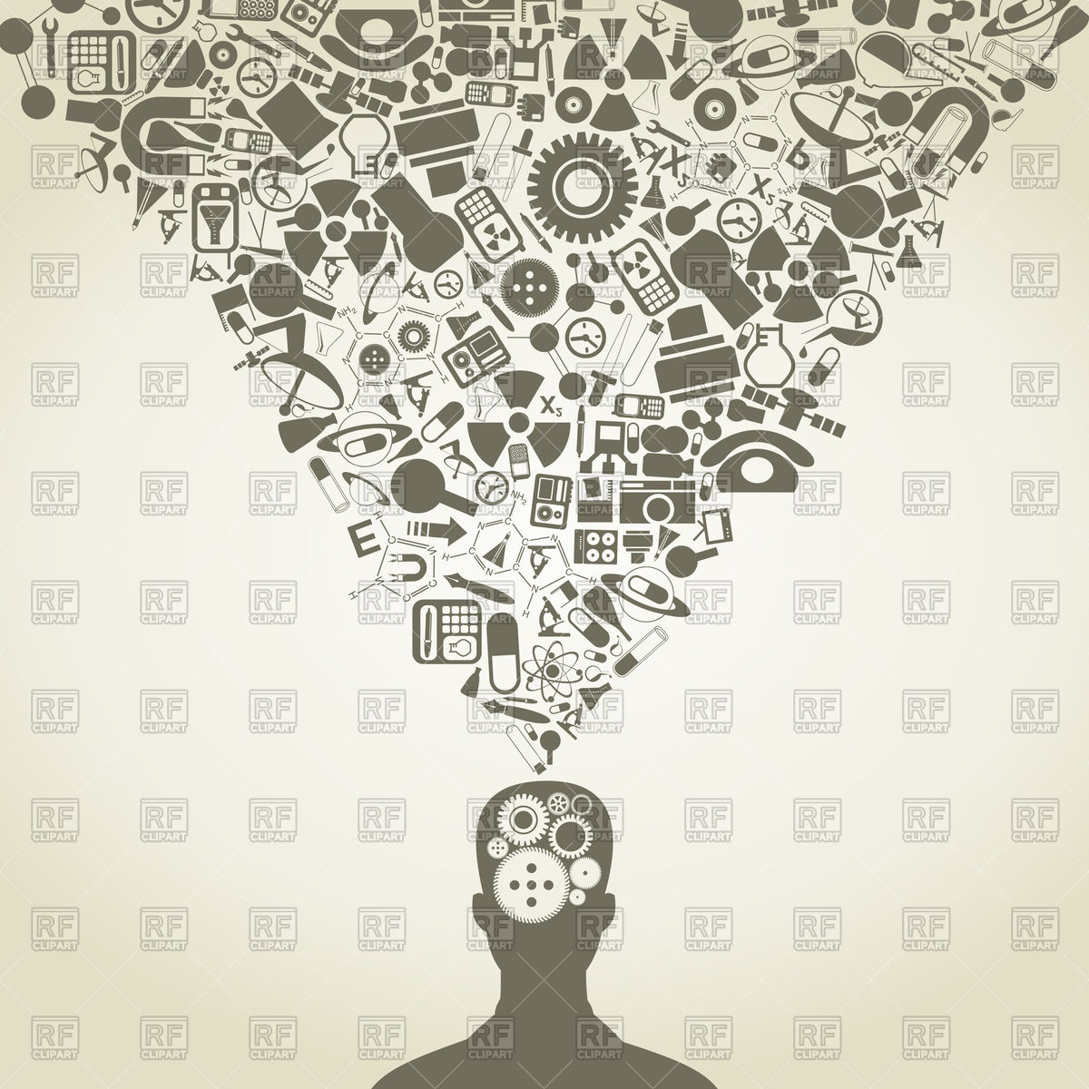 1200x1200 Head Of Objects Of Science Vector Image Of Icons And Emblems