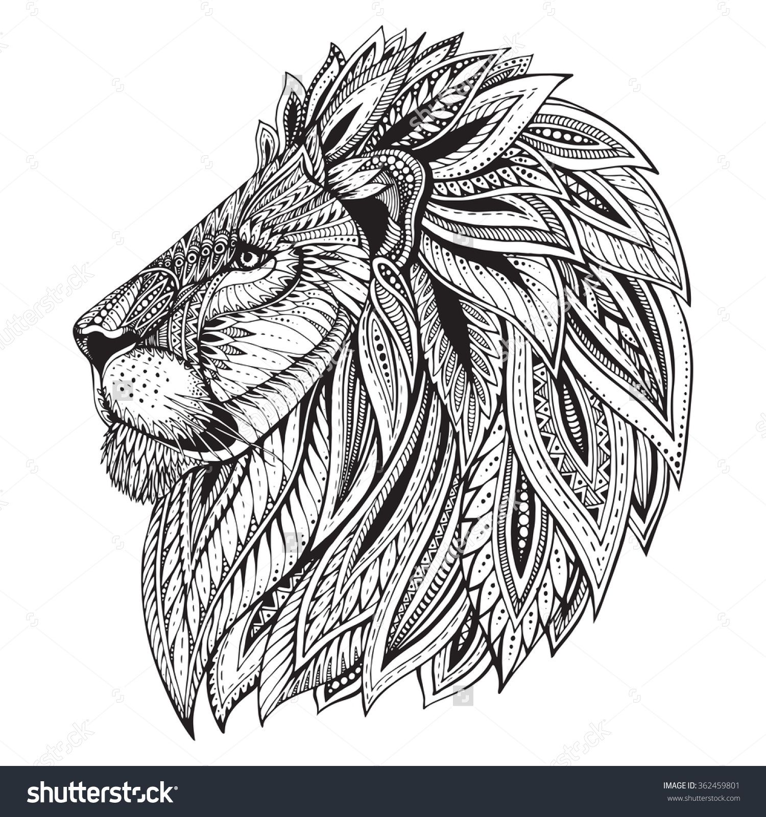 1500x1600 Ethnic Patterned Ornate Hand Drawn Head Of Lion Black And White